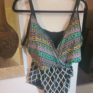 Geometric print colorful one piece swim suit